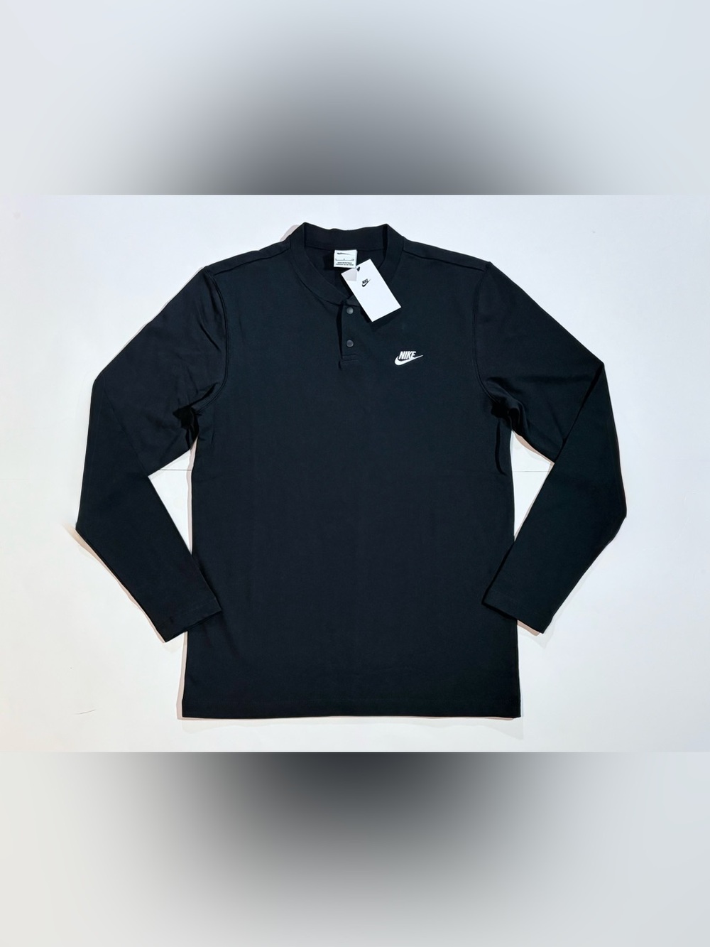 Nike sportswear Men's Long-Sleeve Henley Button top Black Shirt FZ6630-010 NWT